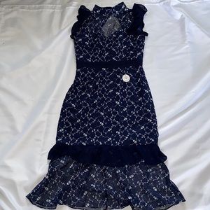 Blue Floral Embellished Midi Dress